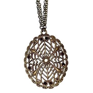 Filigree Crystal Oval Pendant Vintage On Adjustable 18” Chain